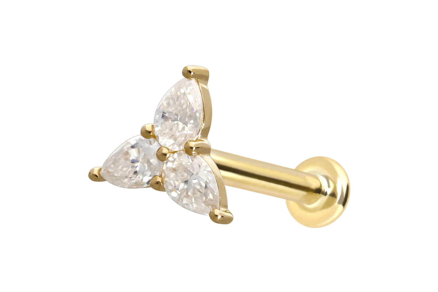 14 Karat Gold Labret Piercing mit Push Fit MOISSANIT-BLUME